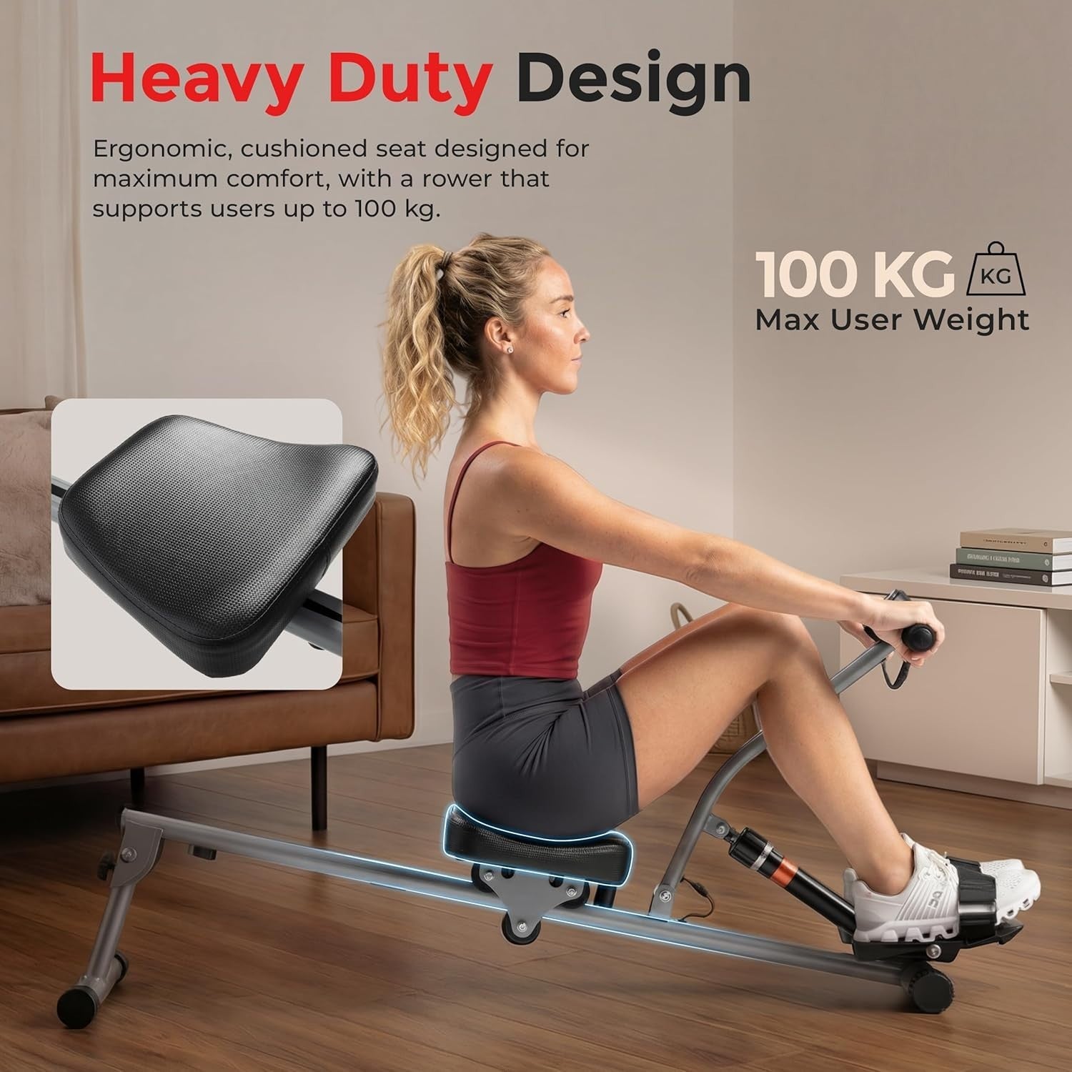 Compact Rowing Machine 12 Resistance Levels LCD Foldable Home Cardio