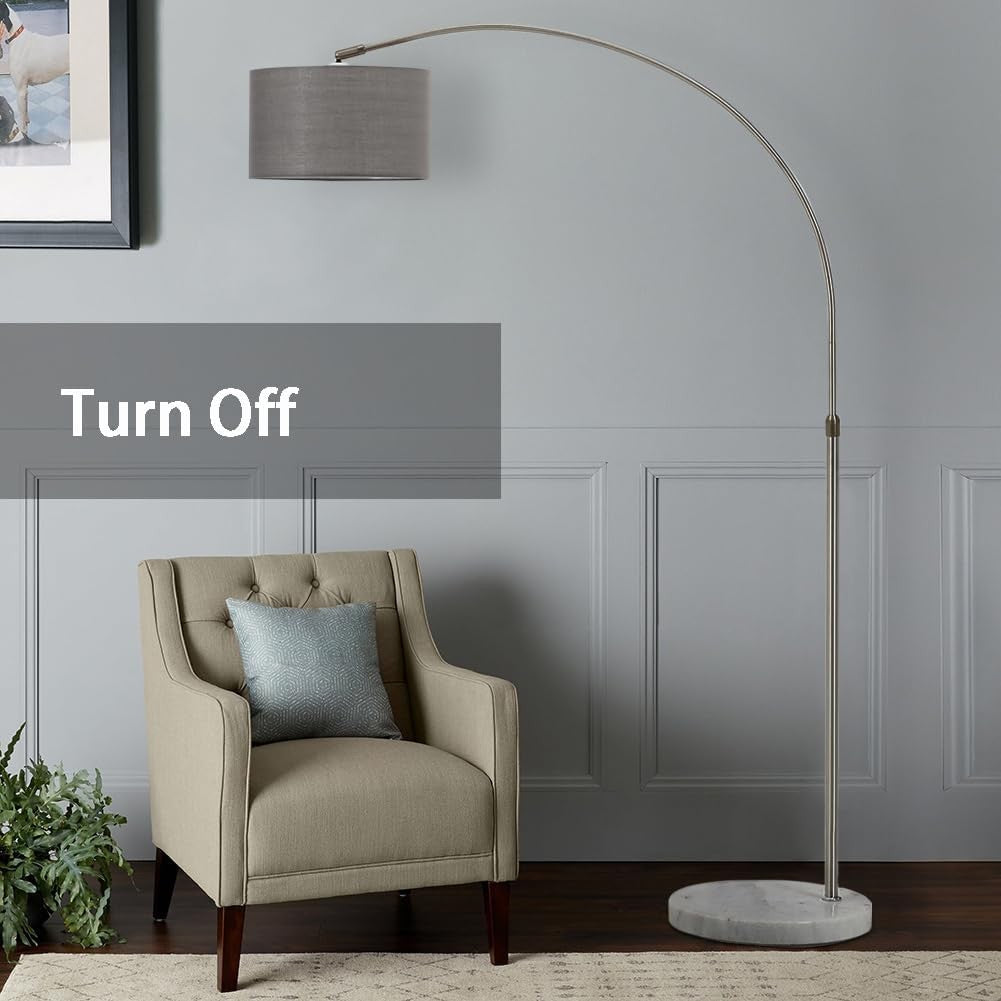 Arc Floor Lamp Adjustable Height Fabric Shade E27 Foot Switch Living Room