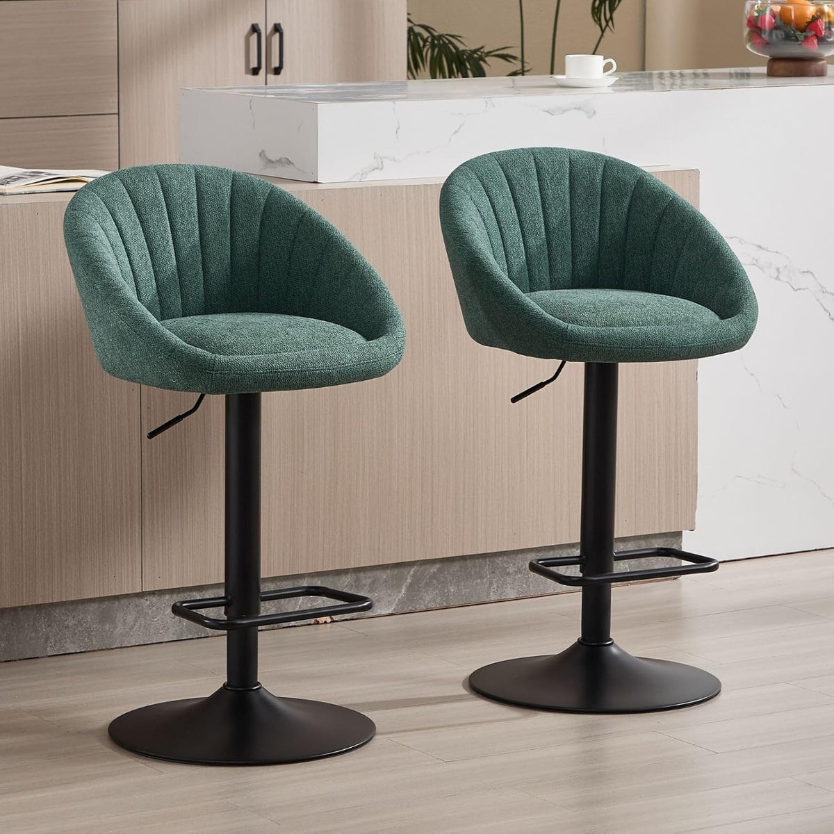 Bar Stools Set of 2 | Green L-Shaped Adjustable Counter Chairs