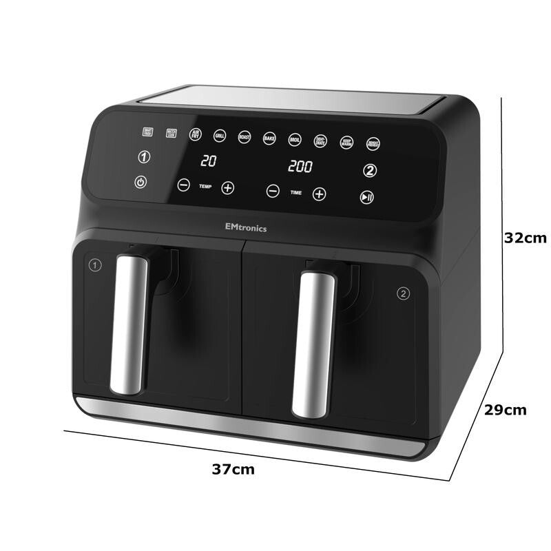 8L Dual Air Fryer 2500W Family Size Digital Cooker 2 Basket Oil-Free Black