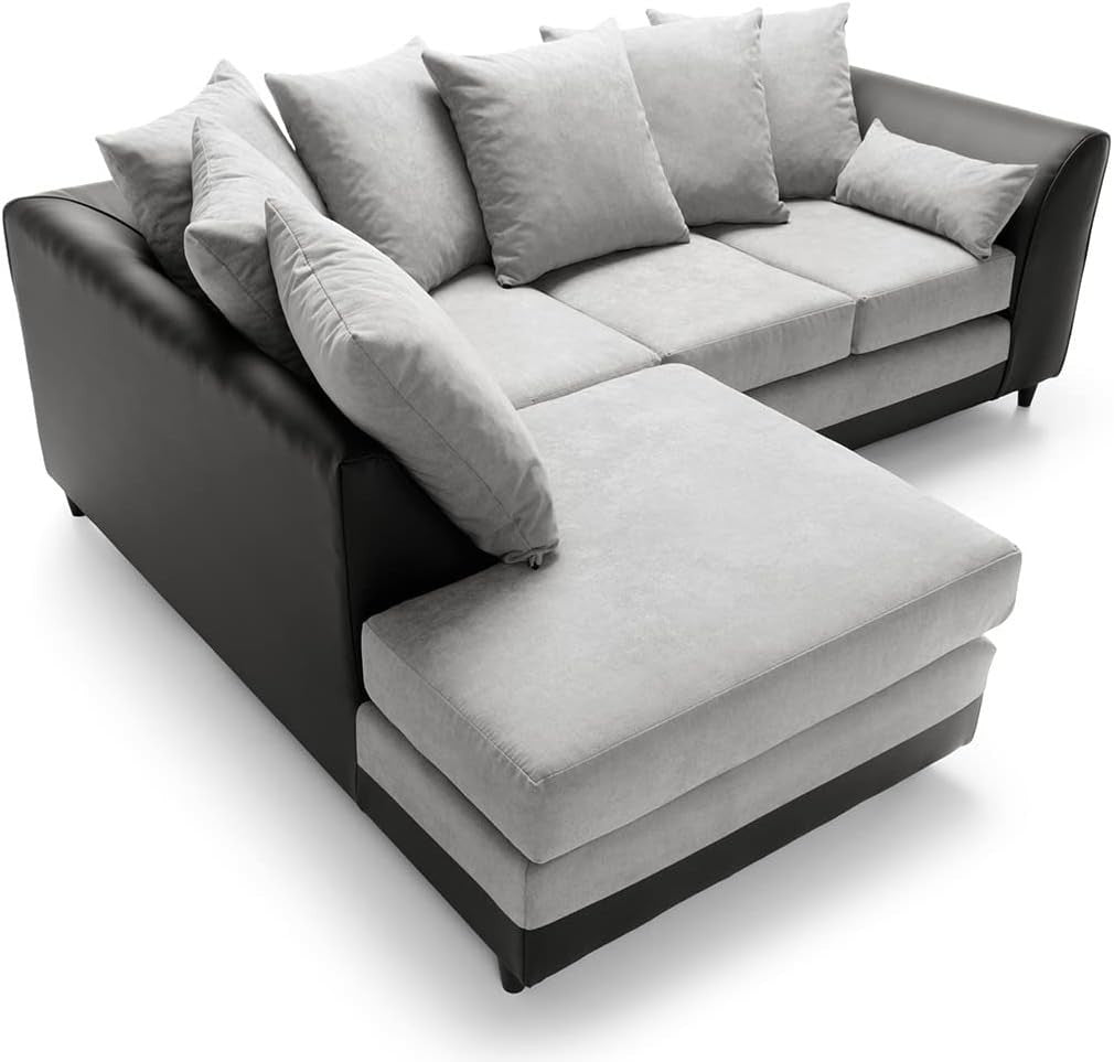 Modern L-Shaped Corner Sofa 4-Seater with Removable Cushions & Wood Frame