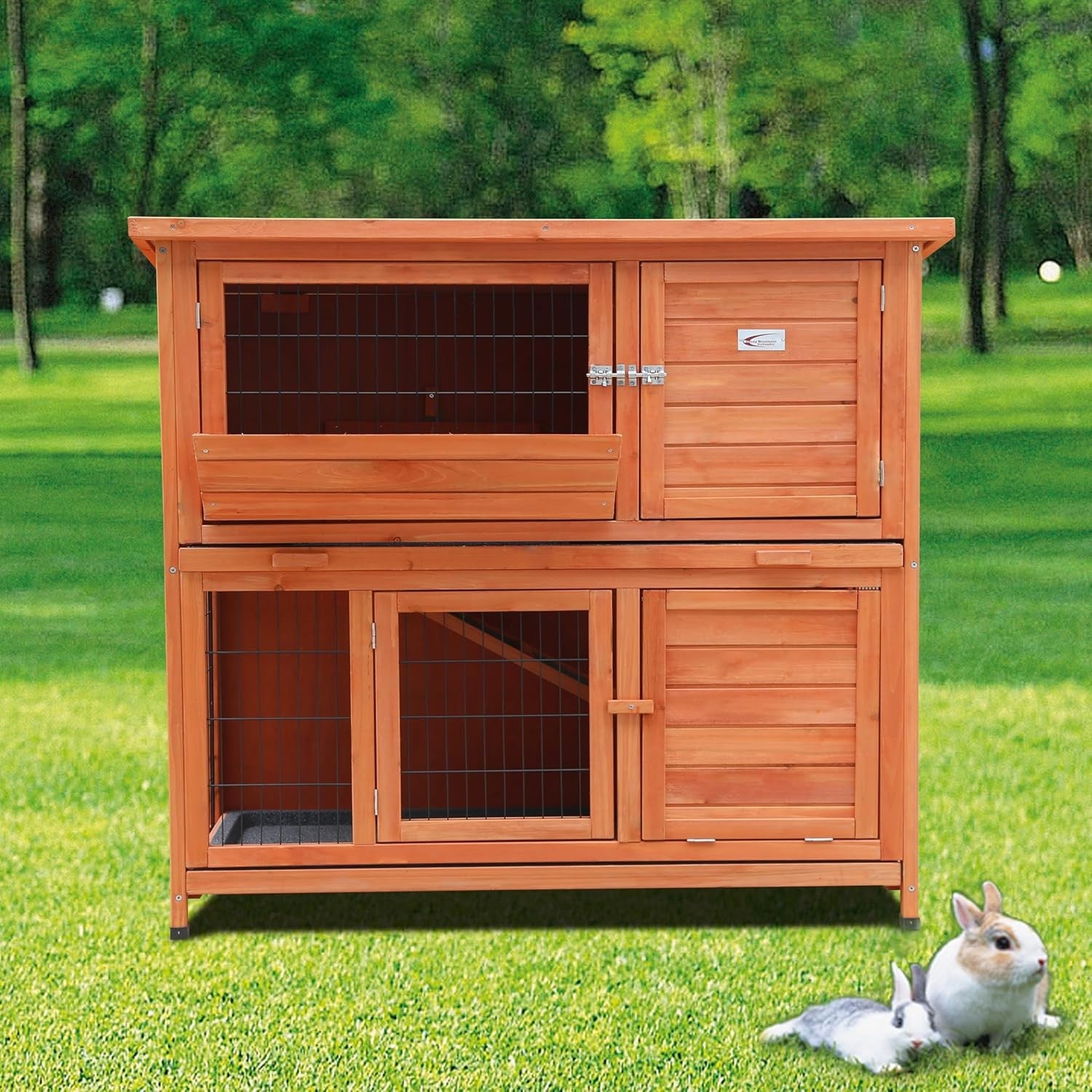 Large 4ft Two Tier Rabbit Hutch Outdoor Double Decker with Trays Ramp
