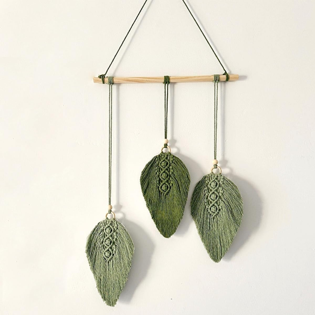 Green Macrame Leaf Wall Hanging Boho Woven Tapestry 80cm