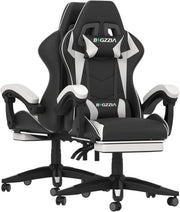 Ergonomic Gaming Chair with Footrest & Lumbar Support – White