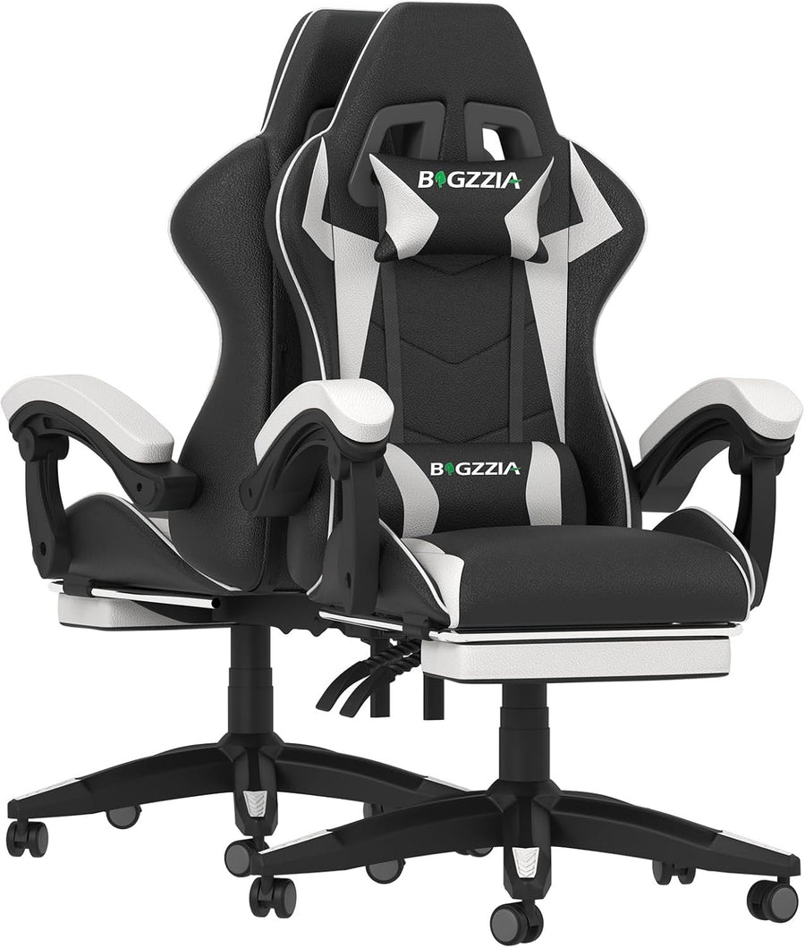 Ergonomic Gaming Chair with Footrest & Lumbar Support – White