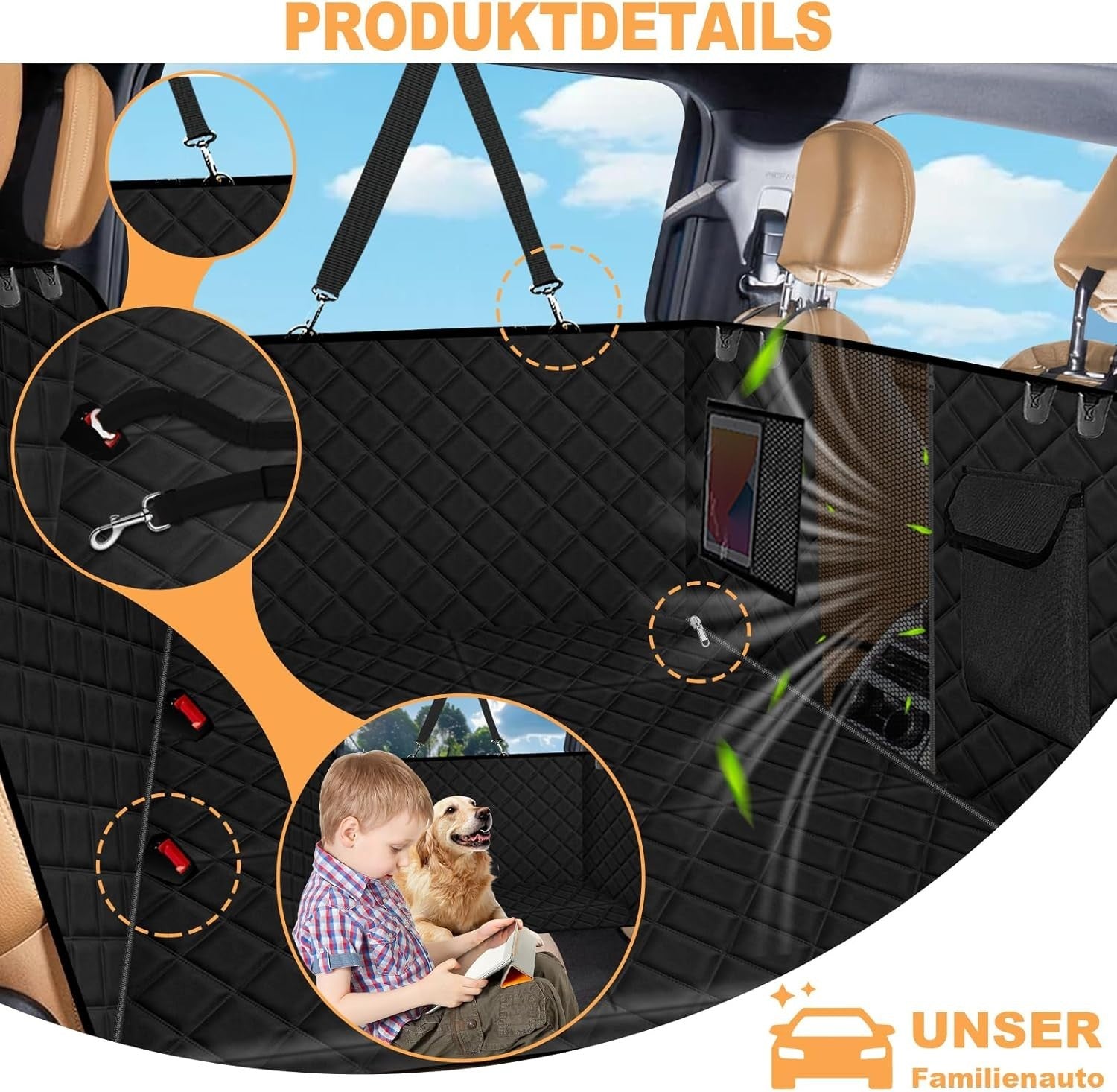 Hard Base Dog Car Seat Extender Waterproof Rear Hammock SUV Truck