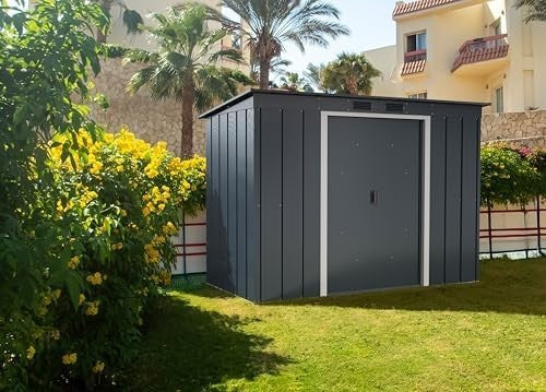 Metal Garden Storage Shed 8x4ft Pent Roof Waterproof Outdoor, Shed Anthracite
