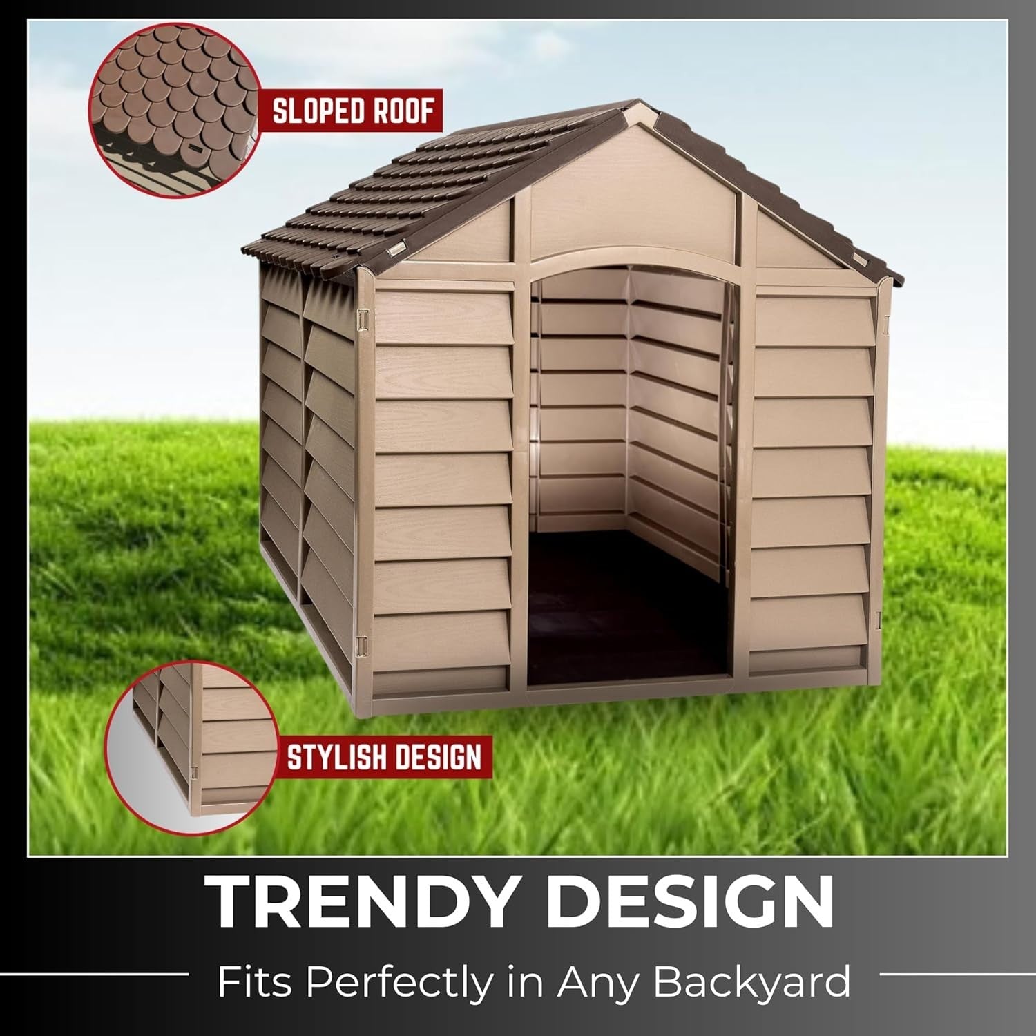 Large Weatherproof Plastic Dog Kennel 86x84x82cm Outdoor & Indoor Shelter