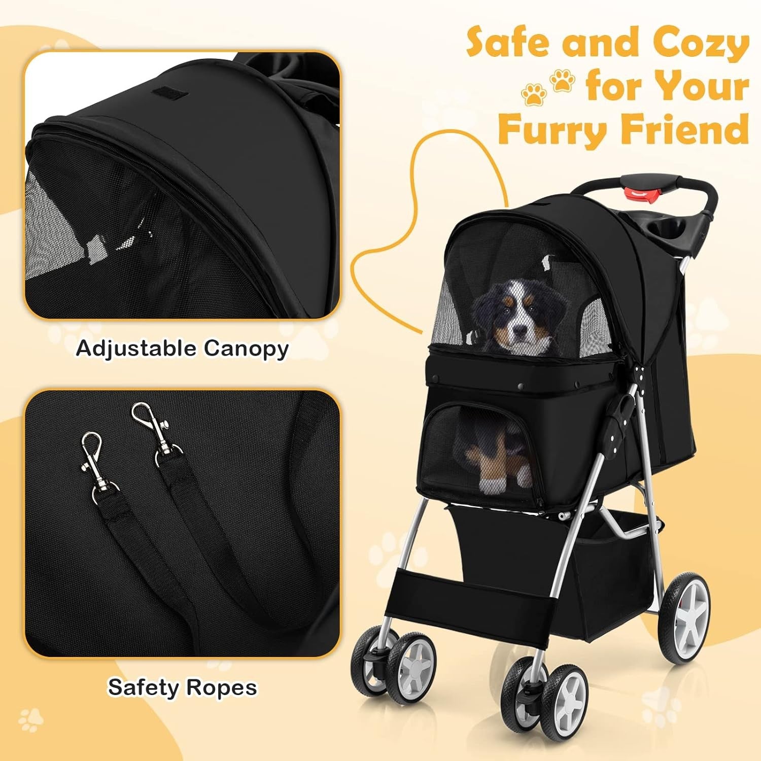Pet Stroller Foldable Dog Cat Pushchair 4 Wheels Small Medium 15kg