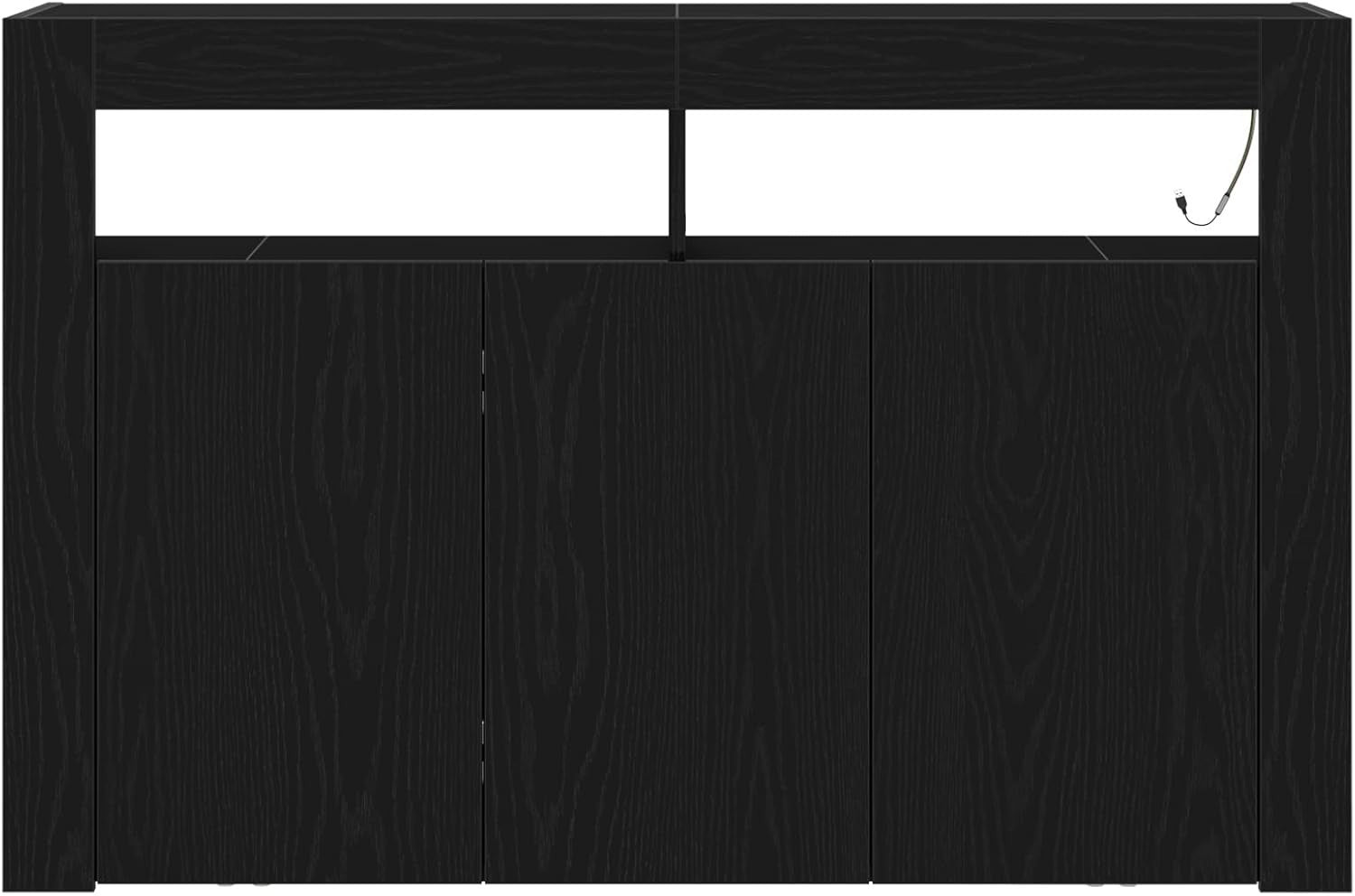 Modern Black Oak Sideboard Cabinet with LED Lighting, 3 Doors & 8 Compartments