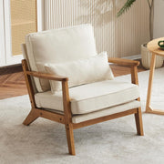 Beige Fabric Accent Chair – Solid Wood Lounge Armchair Wide Arm