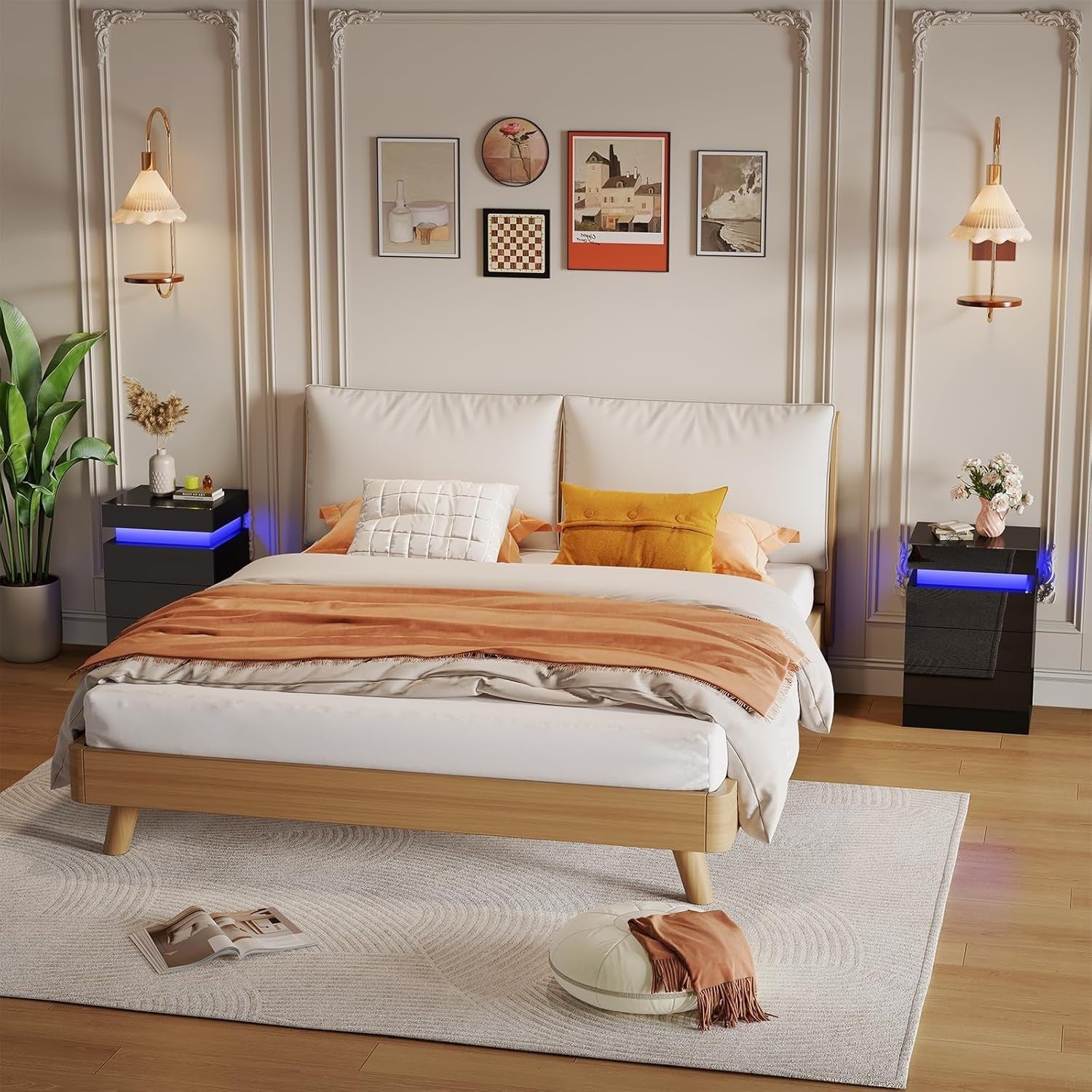Black Gloss LED Bedside Table with Power Socket, USB Ports & 3 Drawers