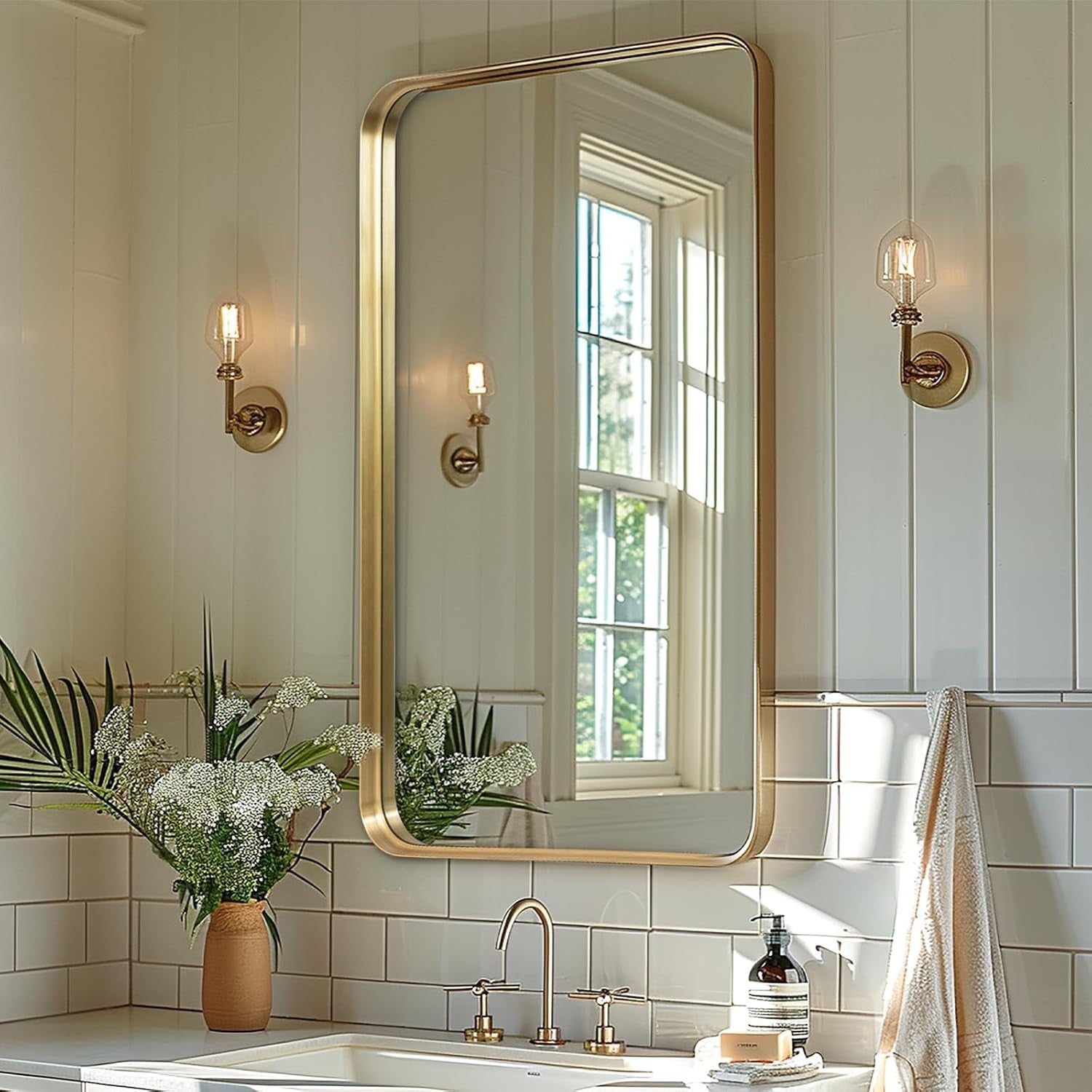 Gold Wall Vanity Mirror 60x90 cm Metal Frame, Shatterproof, Horizontal & Vertica