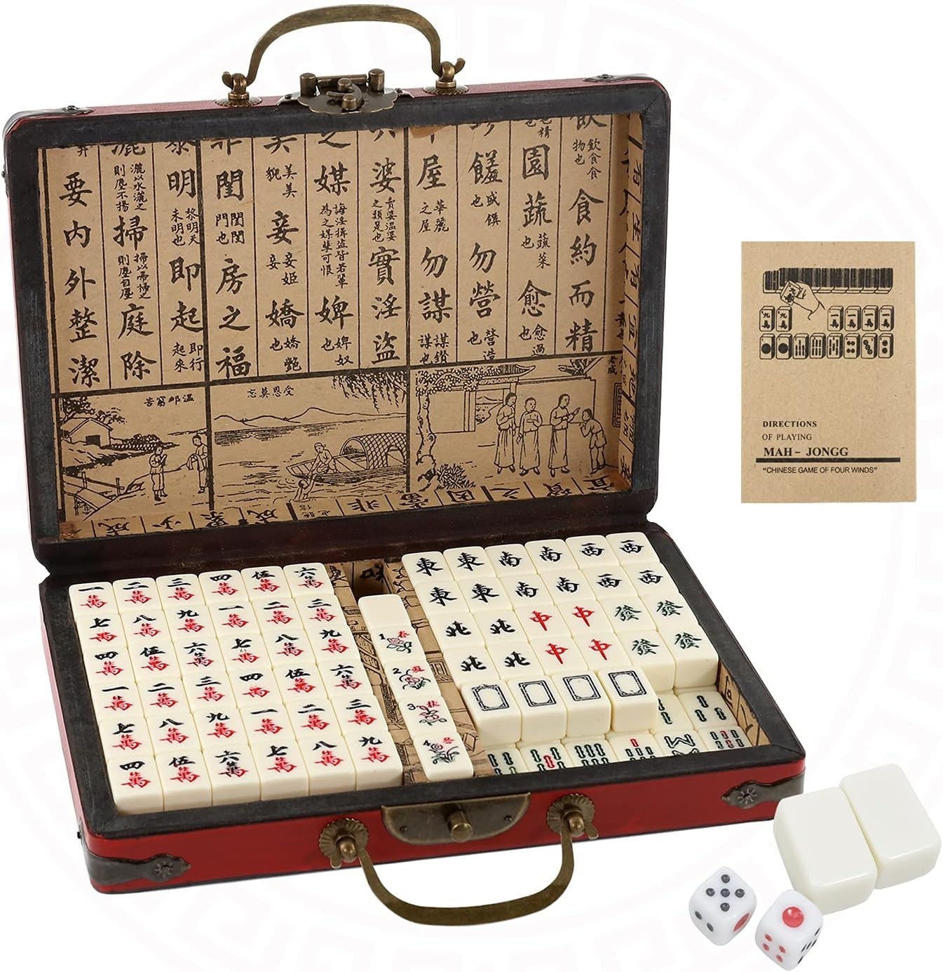 Mini Mahjong Travel Set 144 Tiles Dice Carry Case Portable