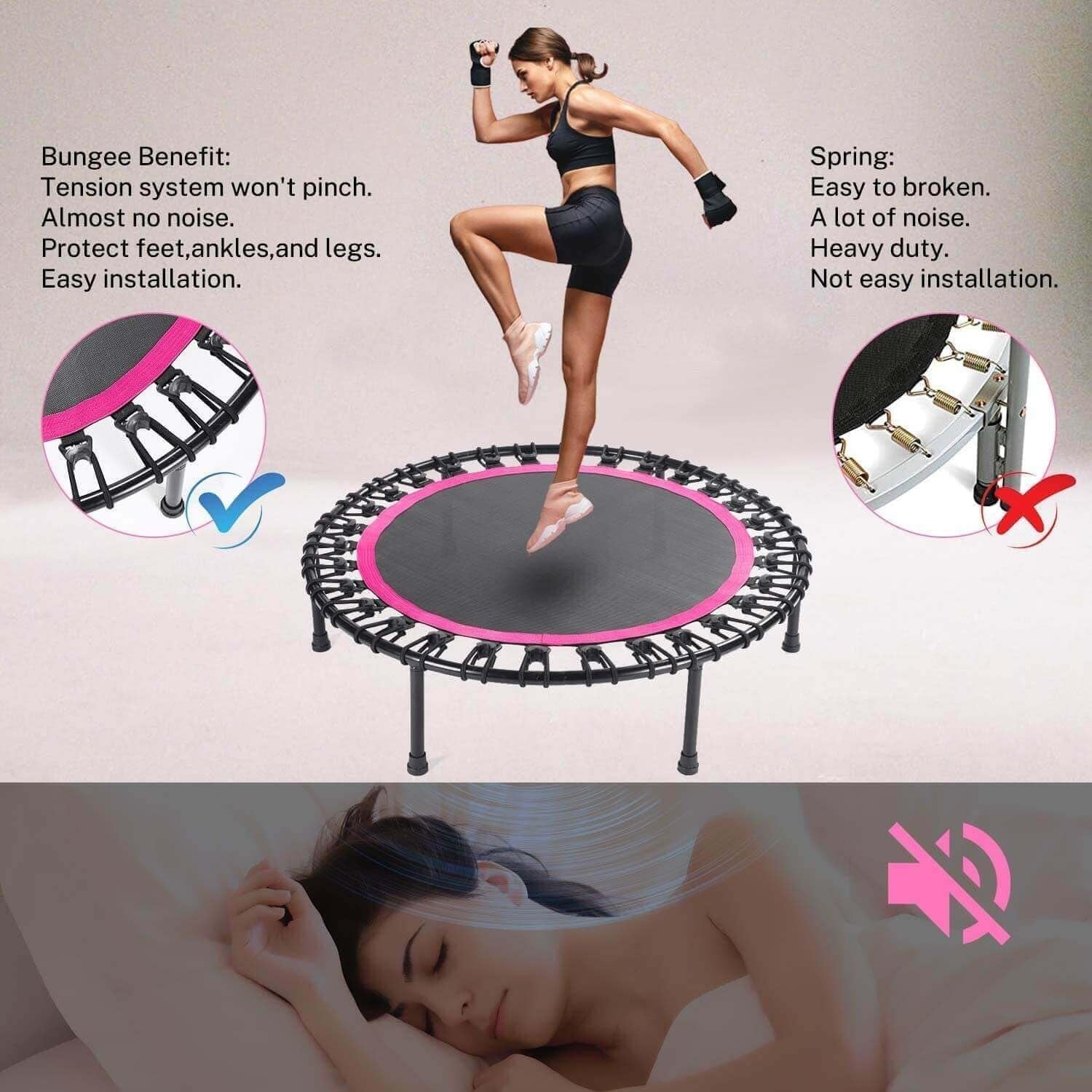 40in Low Impact Exercise Trampoline Bungee Rebounder Handle 150KG