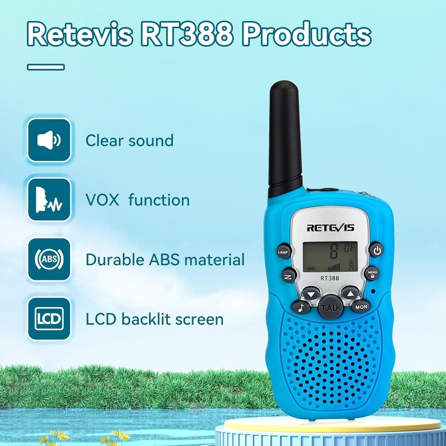 Kids Walkie Talkies 1 Pair VOX Flashlight 8 Channel Outdoor Toy Gift
