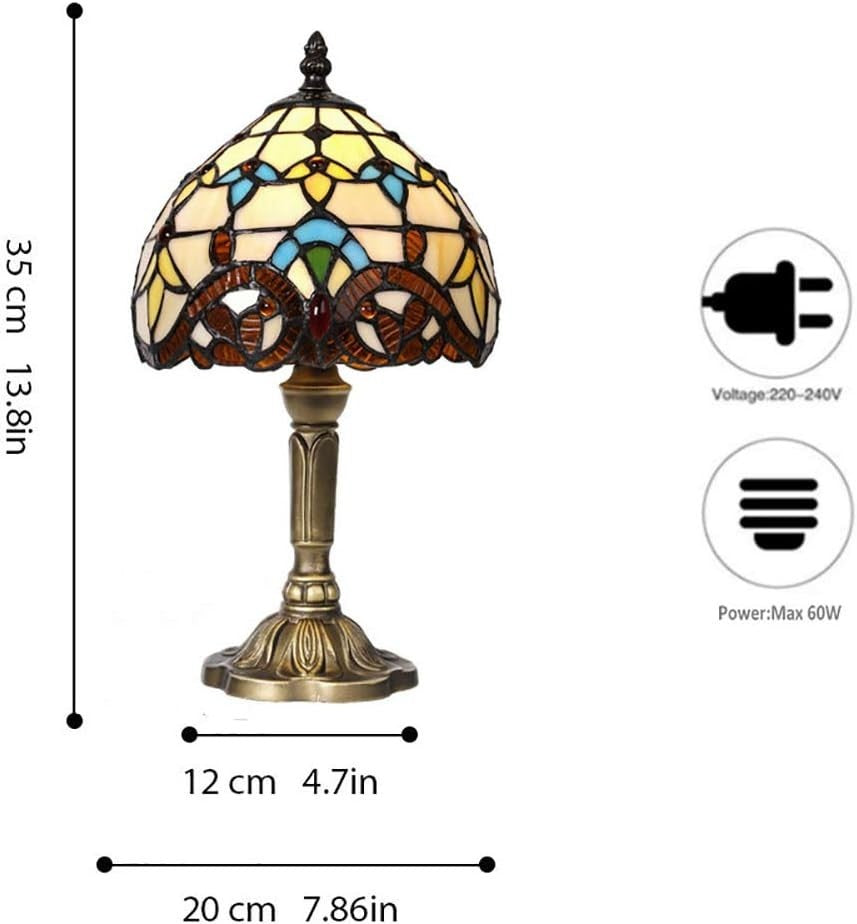 Tiffany Style Table Lamp Stained Glass Bedside Light Retro E27 38cm Decor