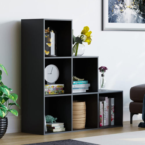 6 Cube Staircase Storage Shelf Black Modern Durable Organizer