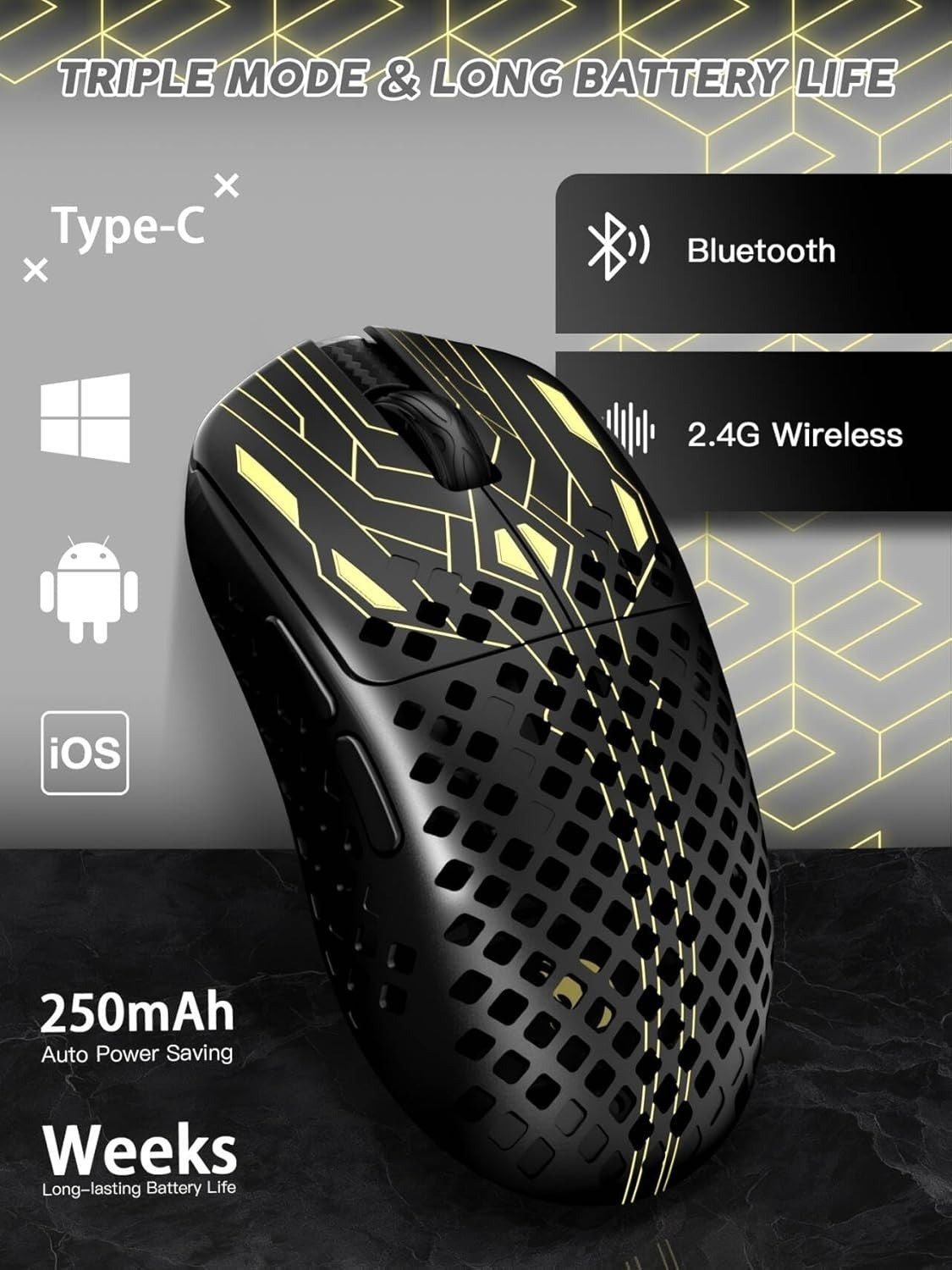 Ultra-Light 41g Gaming Mouse 40K DPI Tri-Mode Wireless RGB Pro