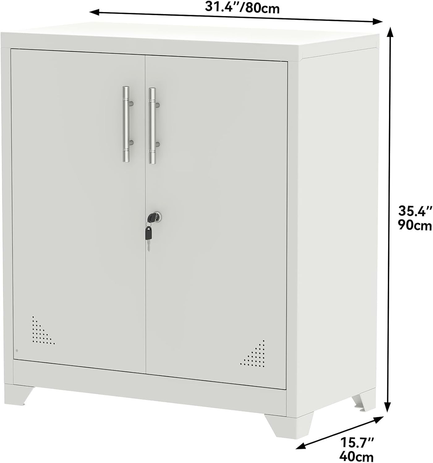 Lockable Metal Office Storage Cabinet with 2 Adjustable Shelves, 80x40x90cm