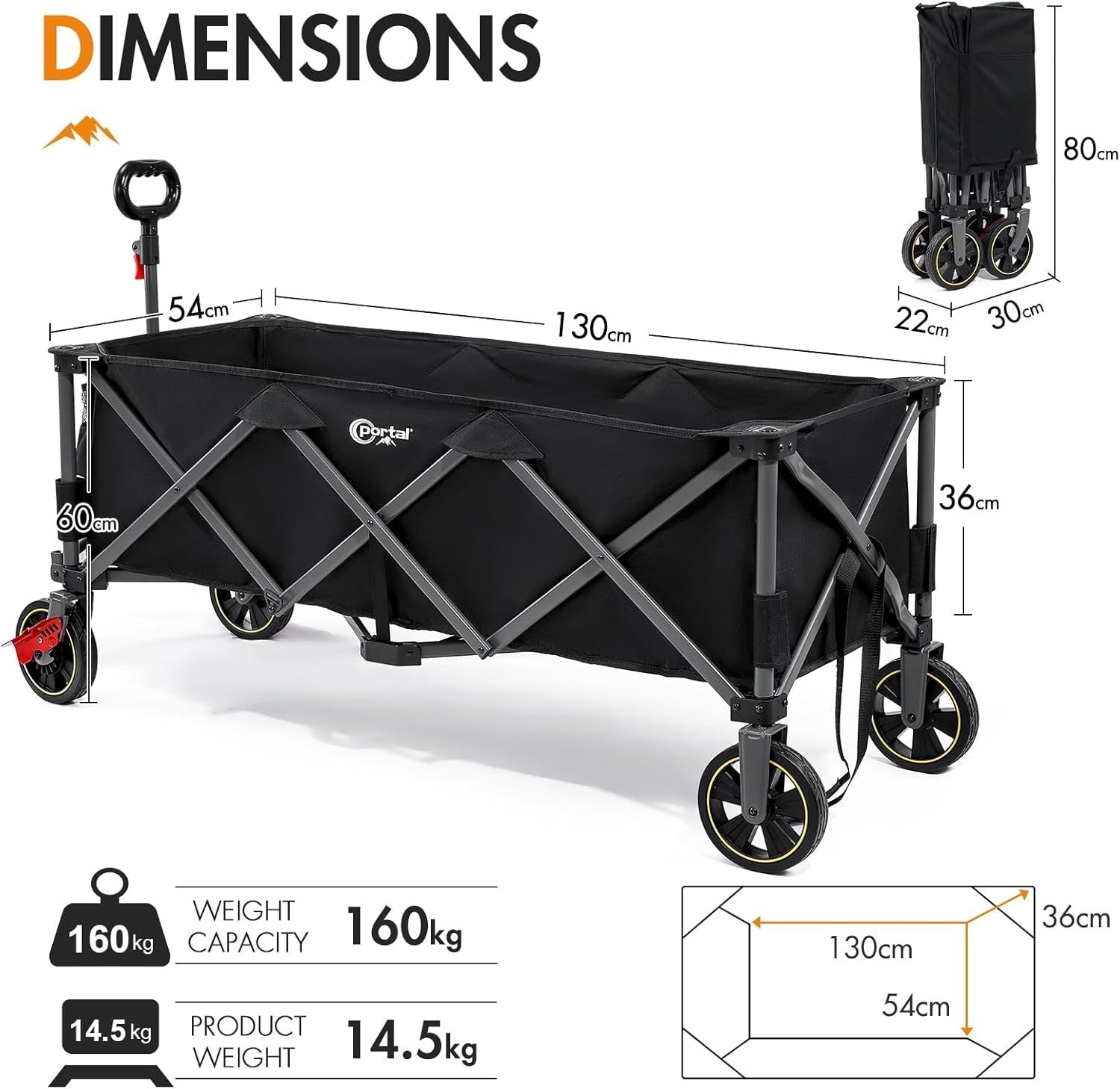 Black 300L XXL Folding Festival Trolley 160kg Heavy Duty Extra-Long Wagon