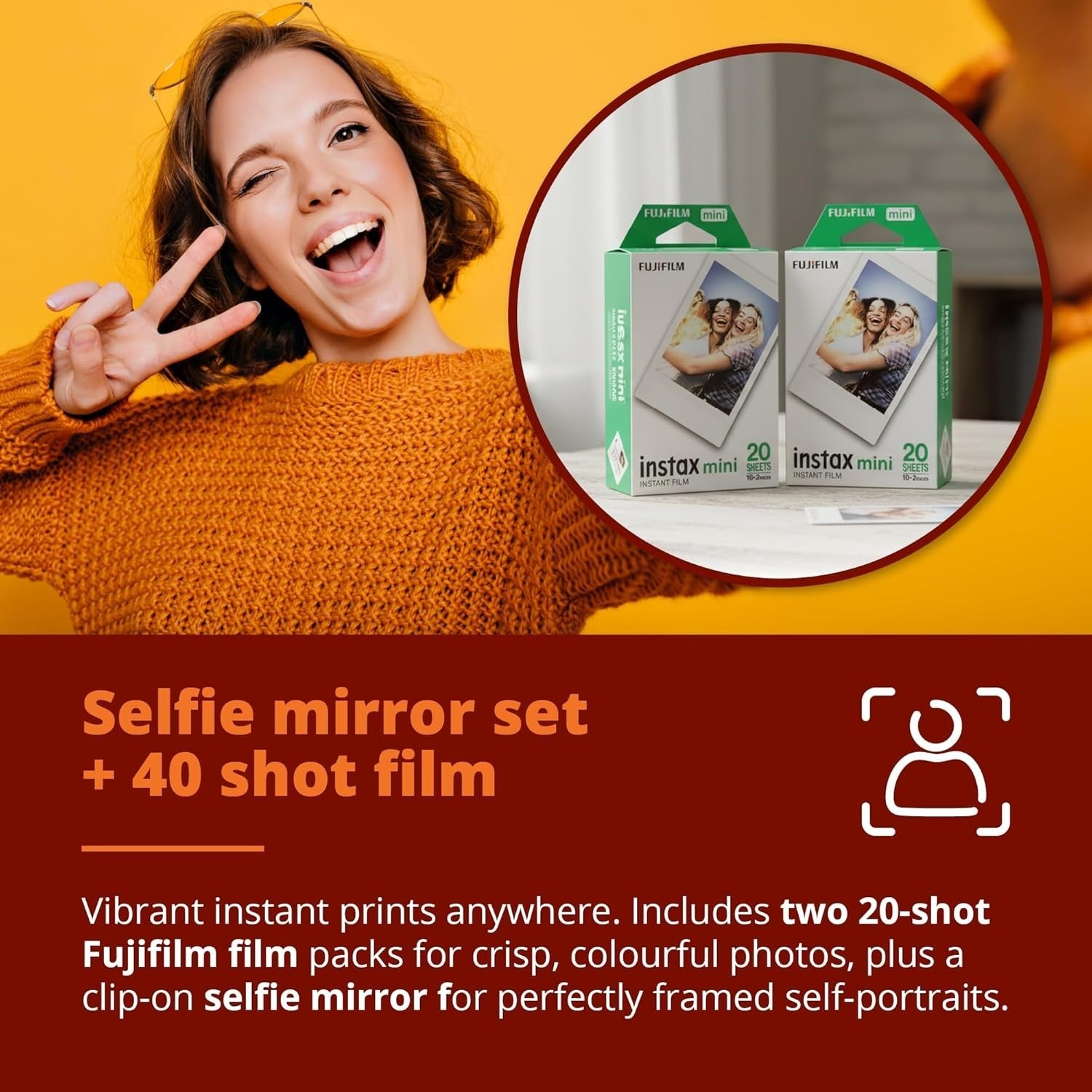 Instant Camera Bundle 40 Film Shots Case Album Selfie Mirror Kit