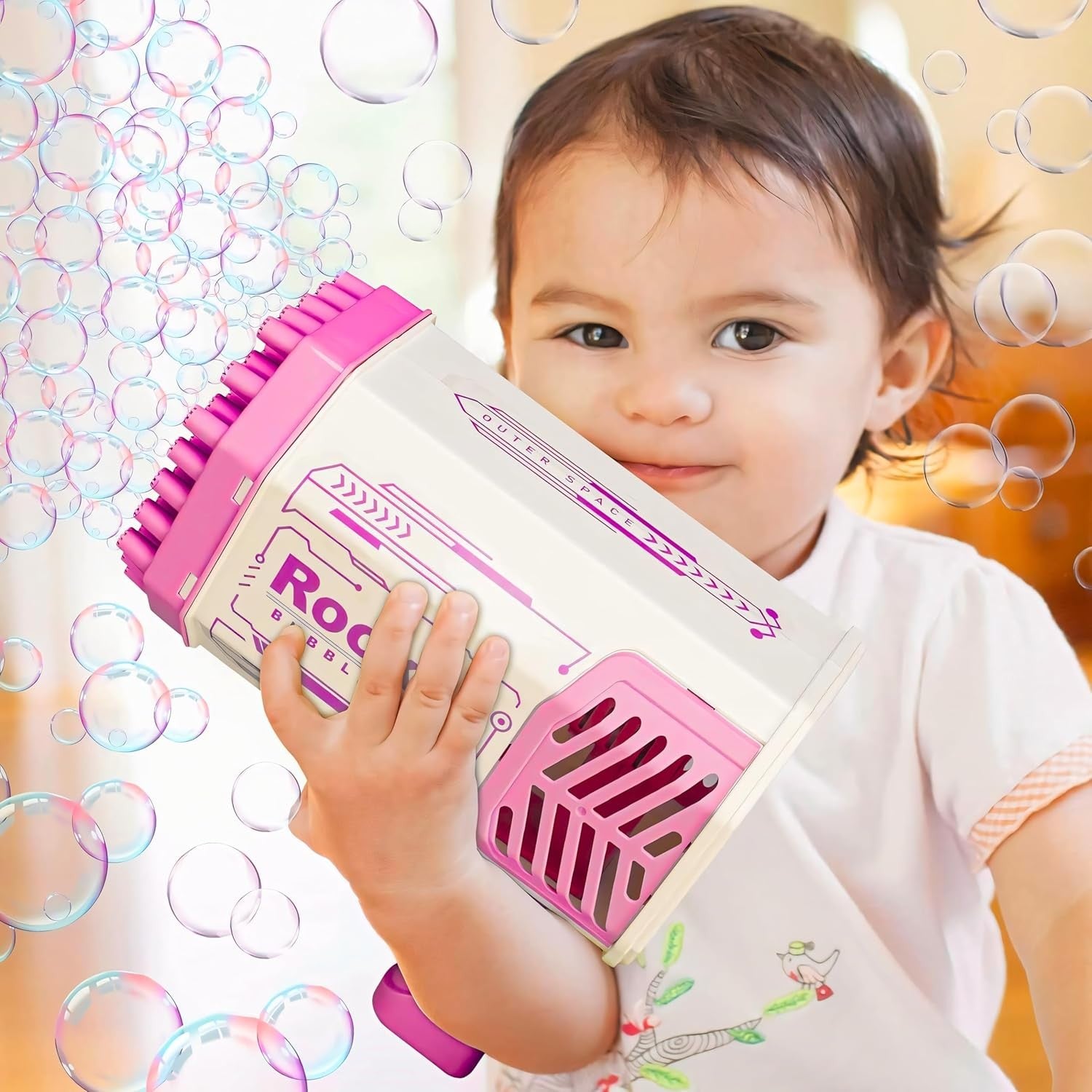 69 Hole Bubble Gun Machine with Lights Automatic Bubble Maker Pink