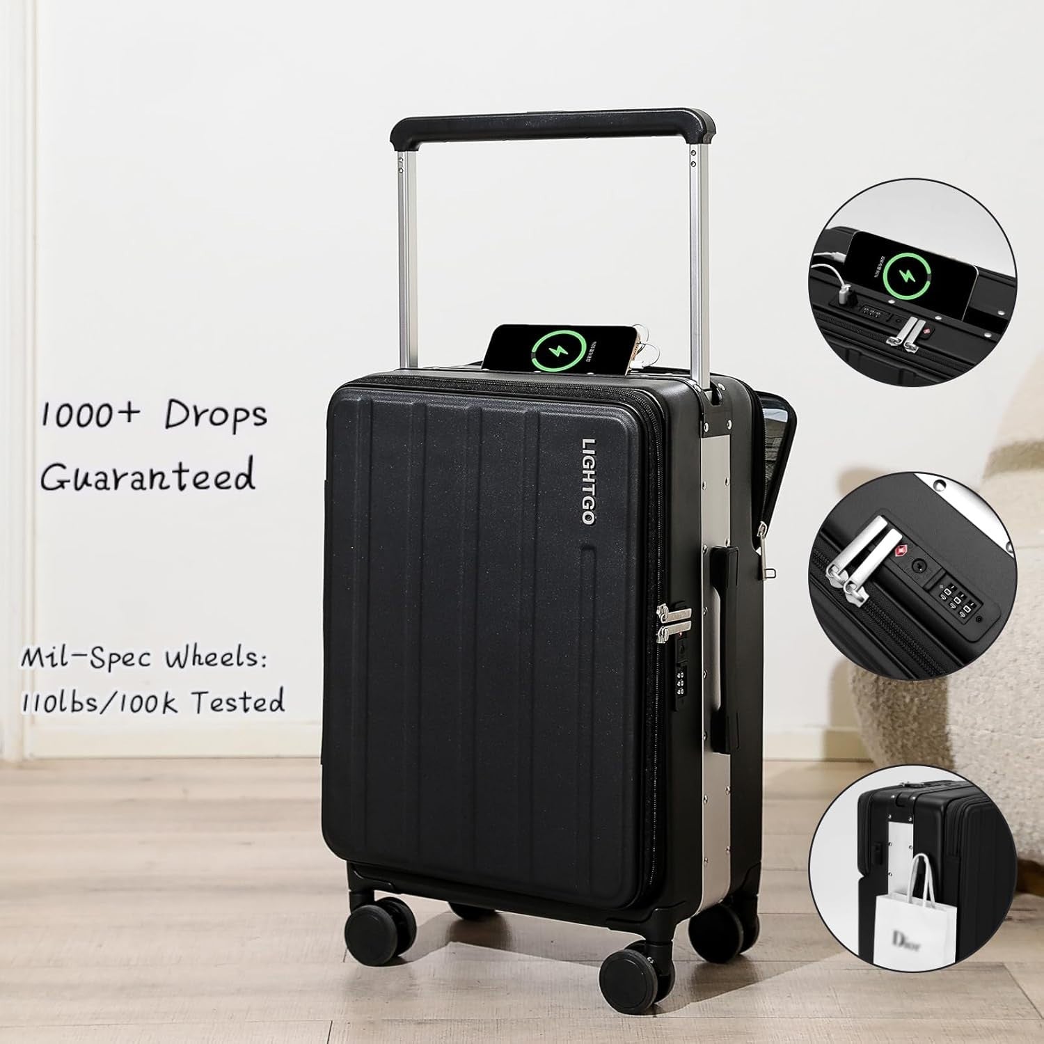 24” Dual Access Checked Suitcase Front Back Open Hard Shell