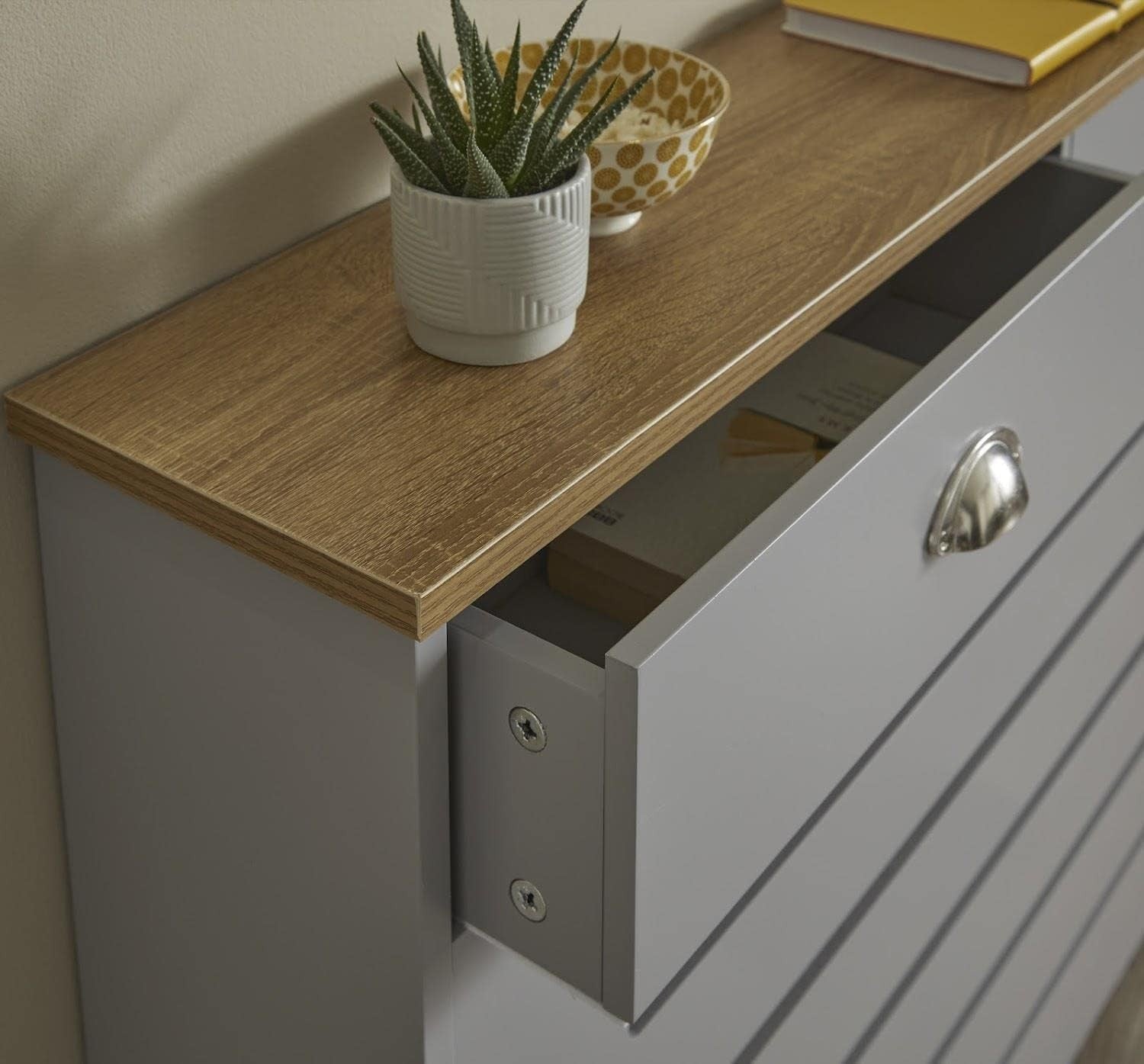 Grey Radiator Cover Cabinet with Storage Drawers Modern MDF Unit, Large