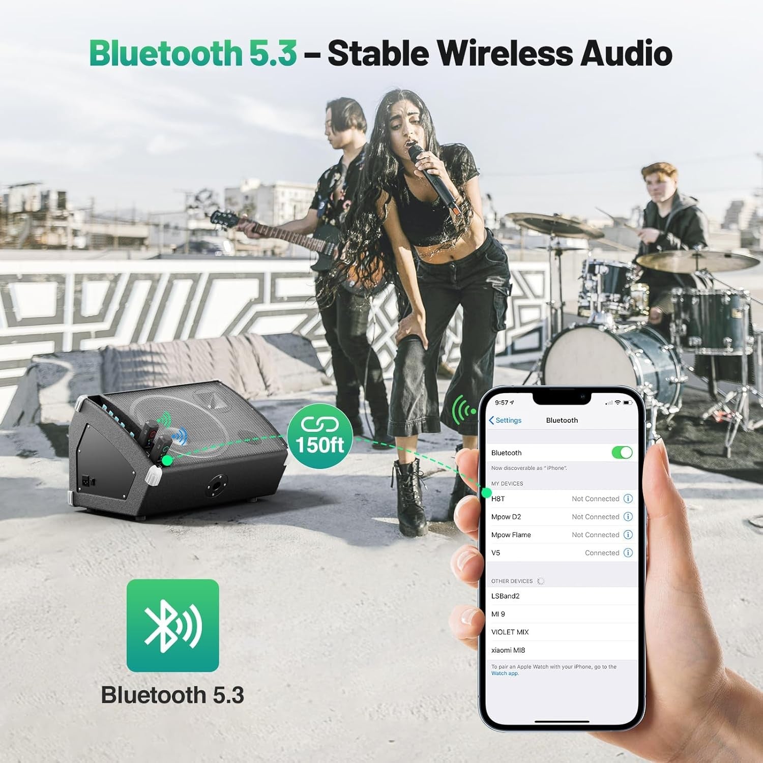 Wireless XLR Bluetooth 5.3 Receiver Black 150ft 15H Battery