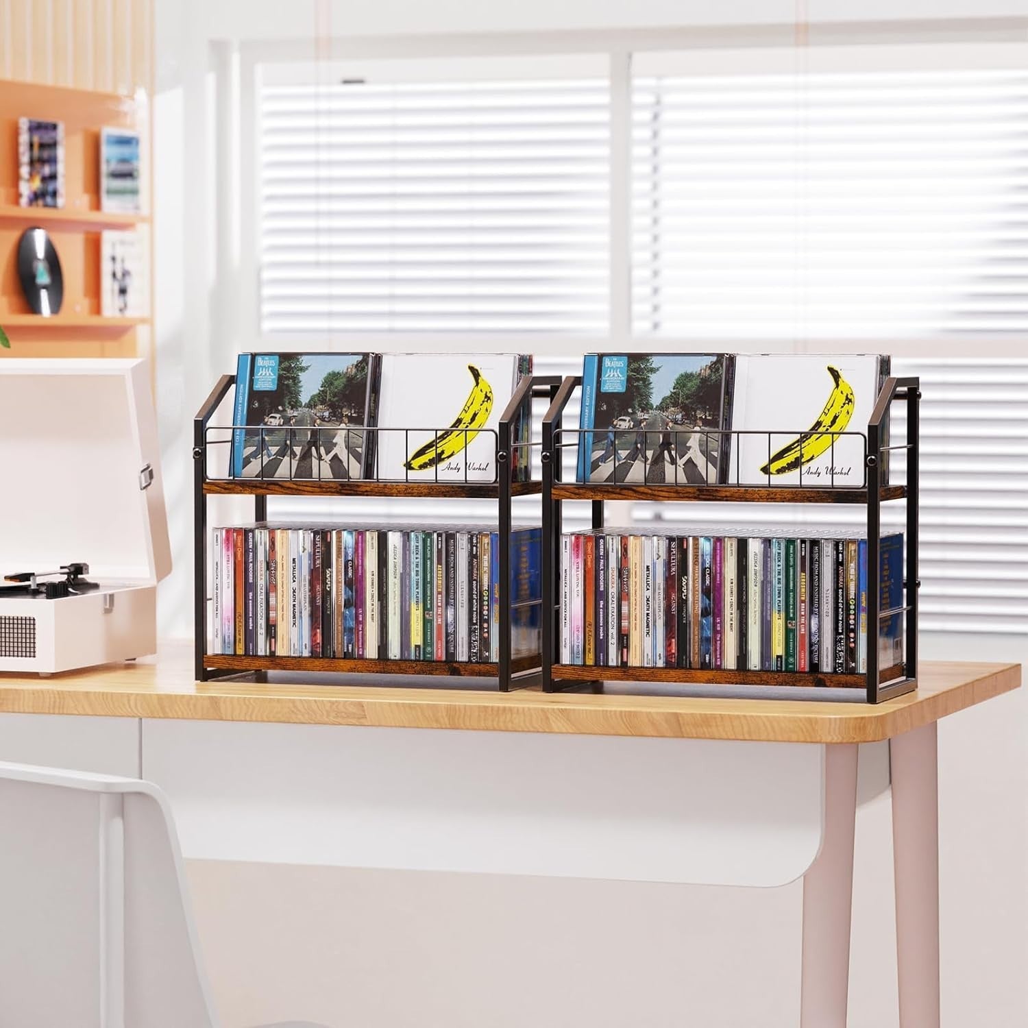 2 Tier CD Vinyl Record Storage Rack Desktop Organizer Holds 56 Discs