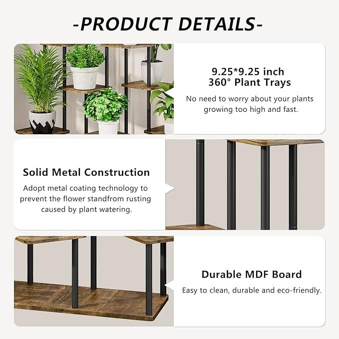 9 Tier Black Metal Plant Stand Indoor Corner Tall Flower Shelf Display Rack