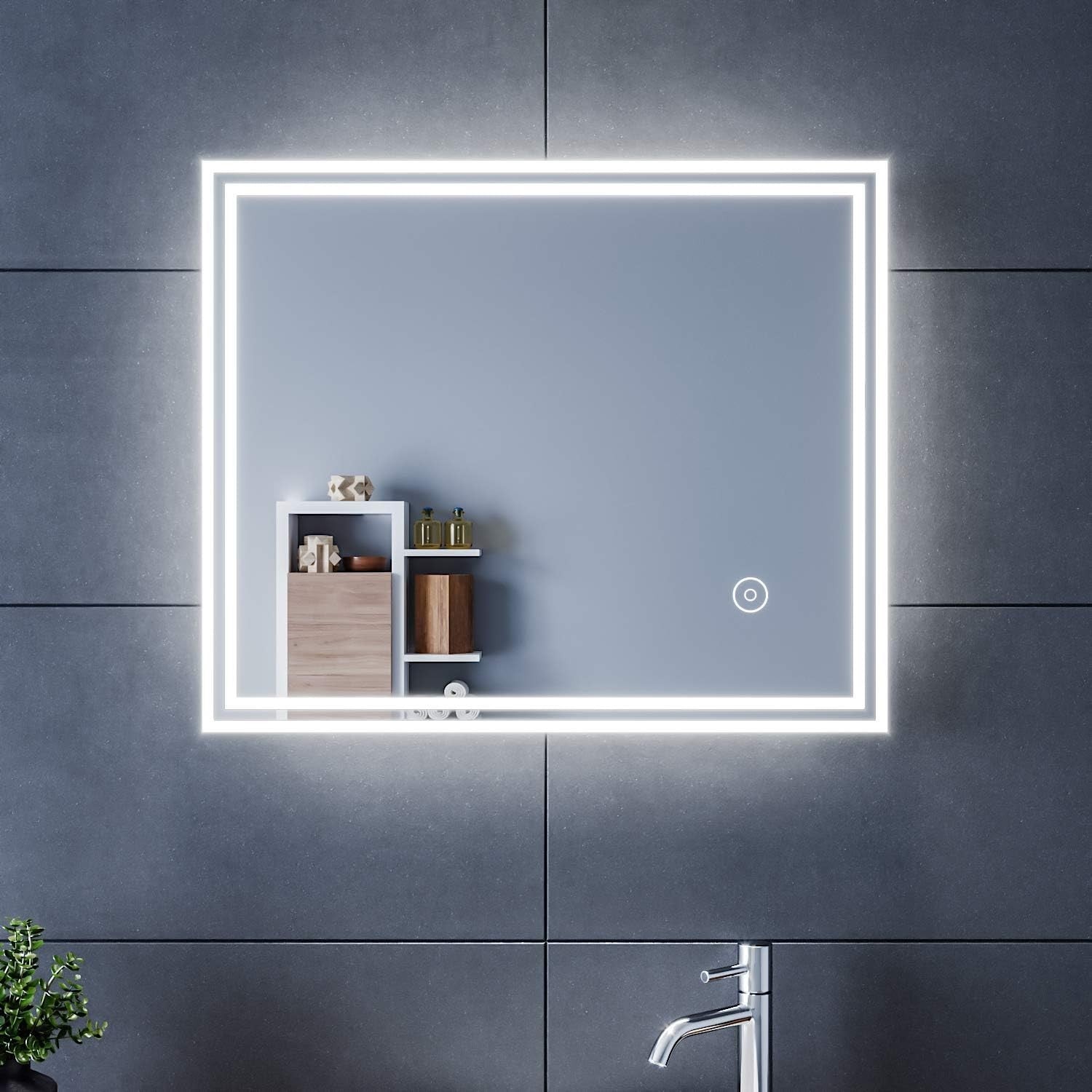 LED Bathroom Mirror 60x50cm Wall Vanity Demister Anti-Fog Touch Sensor