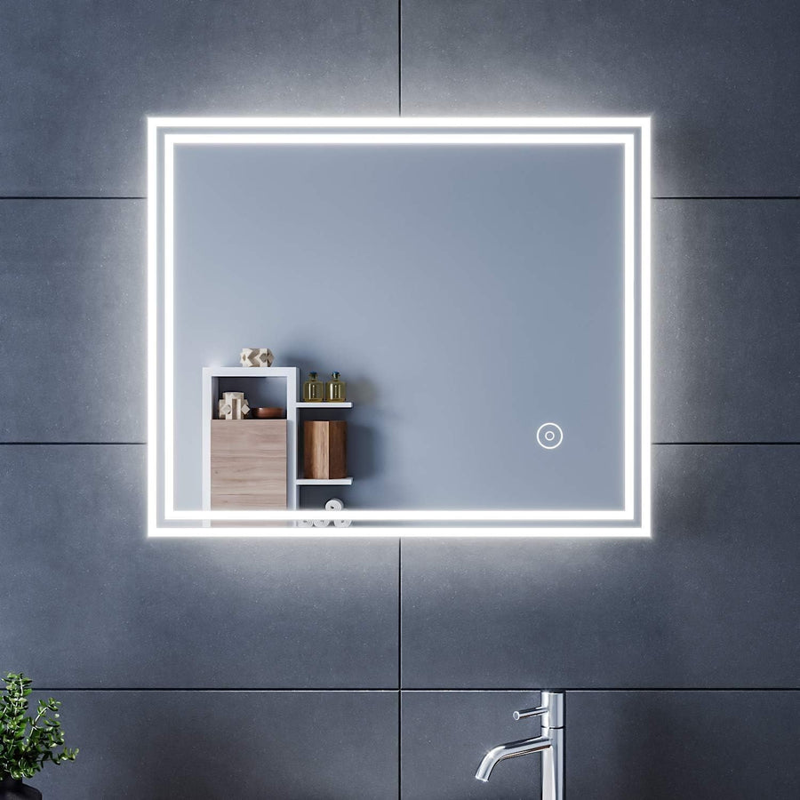 LED Bathroom Mirror 60x50cm Wall Vanity Demister Anti-Fog Touch Sensor