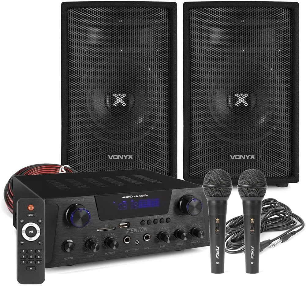 Home Karaoke System Bluetooth DJ Speakers 2 Mics Black 59x22x37cm