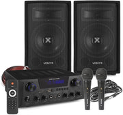Home Karaoke System Bluetooth DJ Speakers 2 Mics Black 59x22x37cm