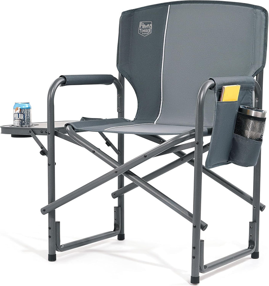 Heavy Duty Folding Camping Chair with Side Table | Outdoor Portable Seat 180kg