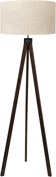 Mid Century Tripod Floor Lamp Wood Base Flax Shade E27 Modern Decor