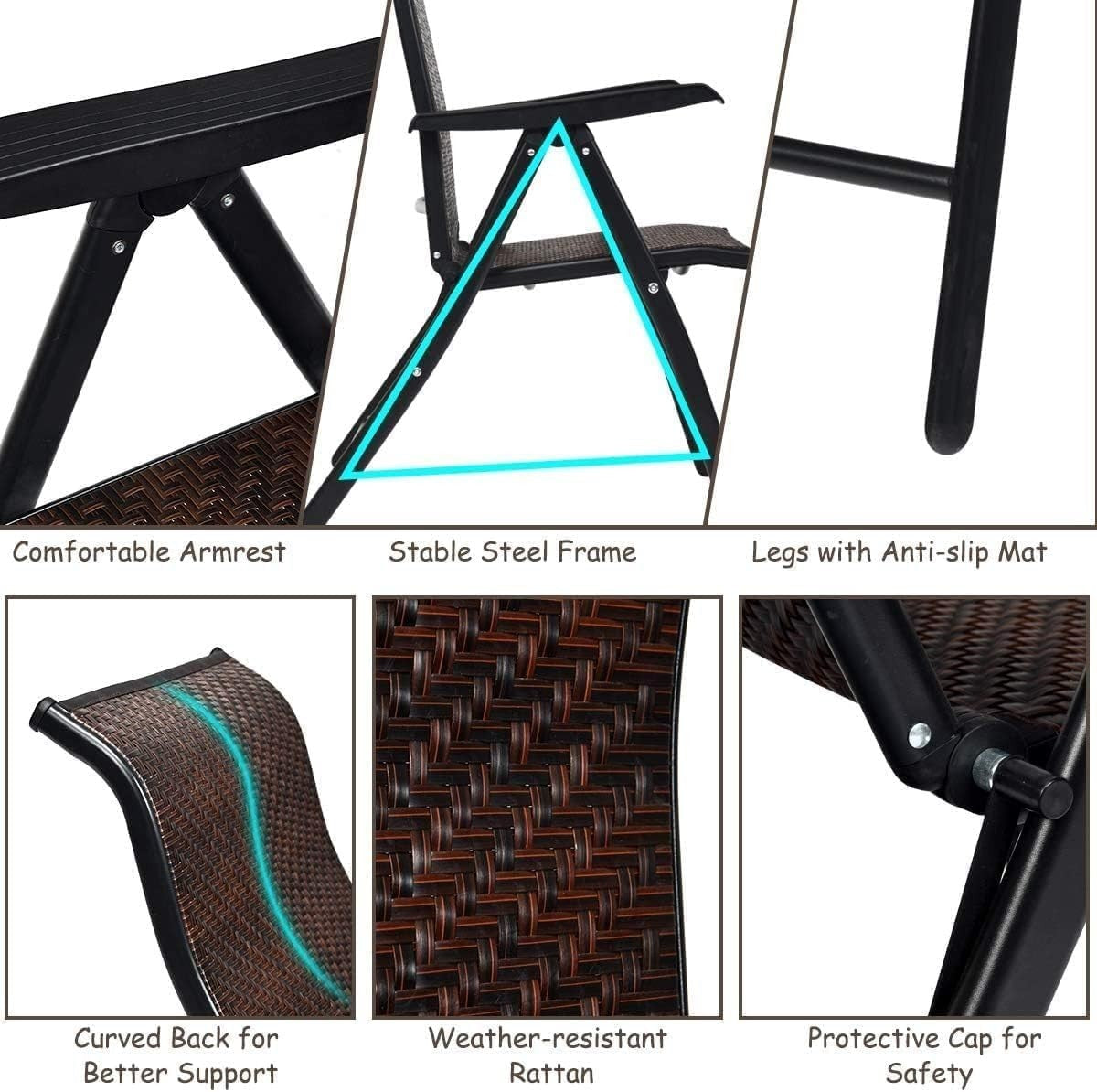 Outdoor Rattan Folding Chair Adjustable Recliner Patio Garden Lounge Seat