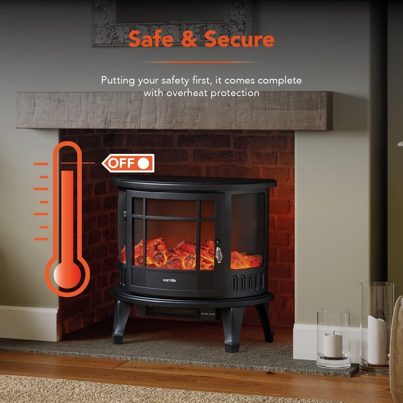 1800W Log Effect Electric Fireplace Heater Stove | Freestanding Flame Fire