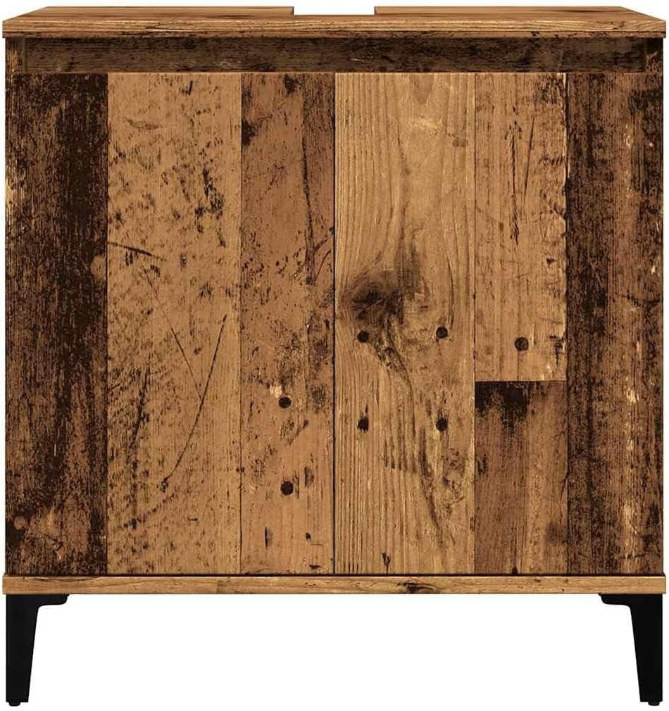 Old Wood Bathroom Sink Cabinet | 58x33x60cm Rustic Vanity with Metal Legs