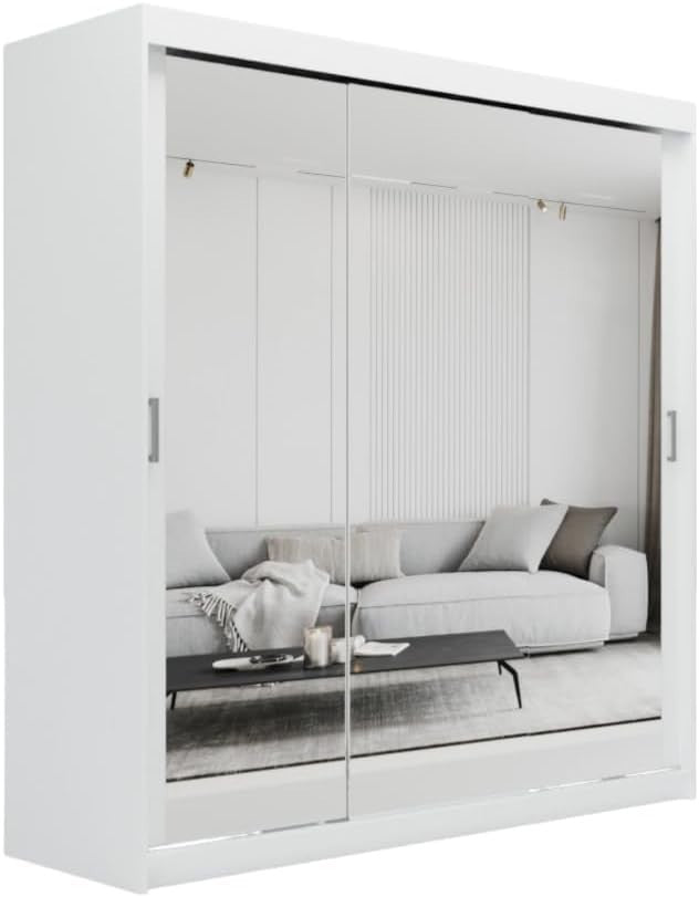 200cm Sliding Mirror Wardrobe with Drawers Modern Bedroom Storage