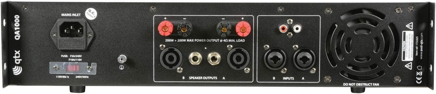QA1000 1000W Stereo Power Amplifier 2U Rack Mount Balanced Inputs