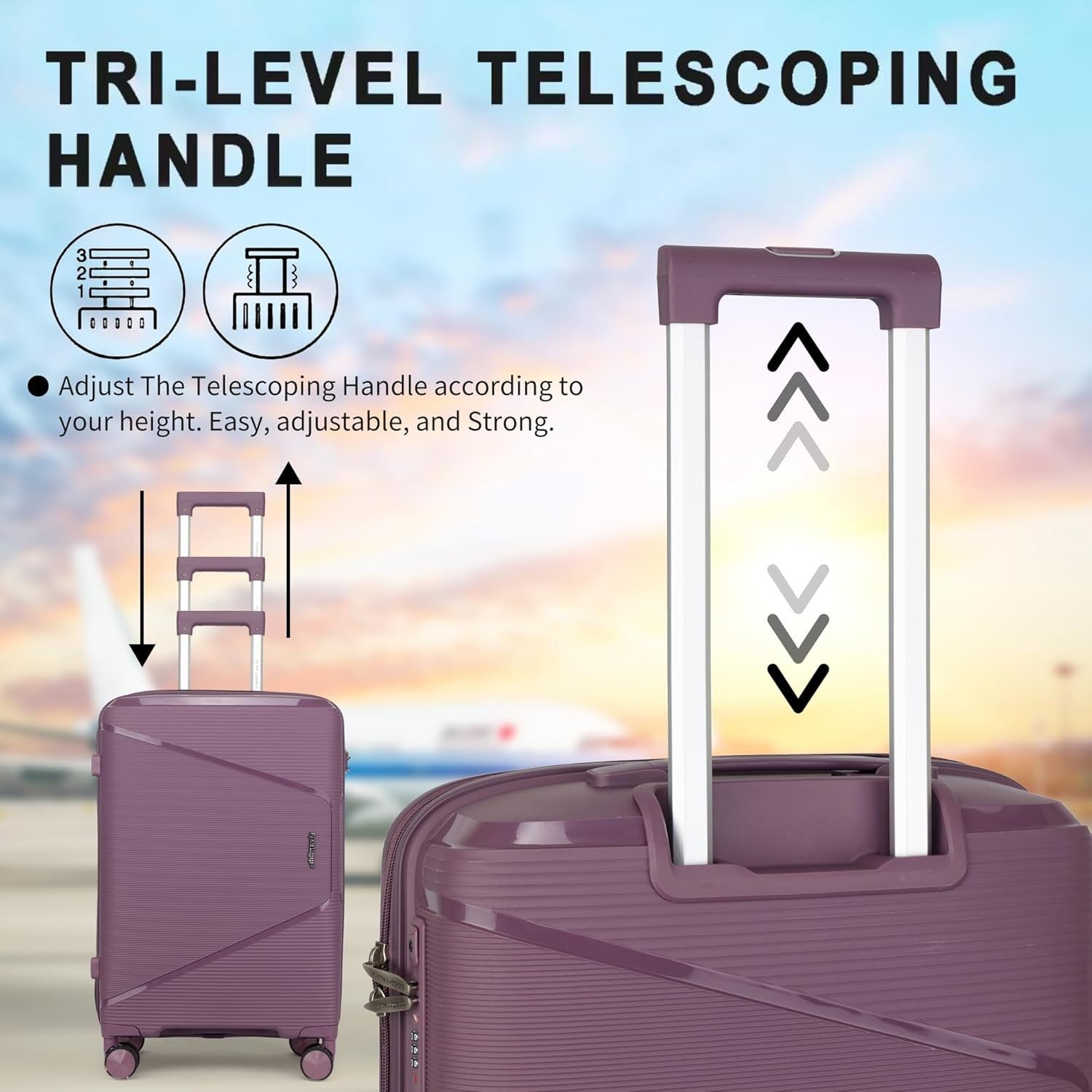 20in Cabin Suitcase PP Hard Shell TSA 3 Digit Lock Spinner Wheels