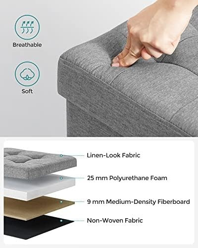 Light Grey Folding Storage Ottoman Cube 38cm Footstool with Lid & Tufted Seat