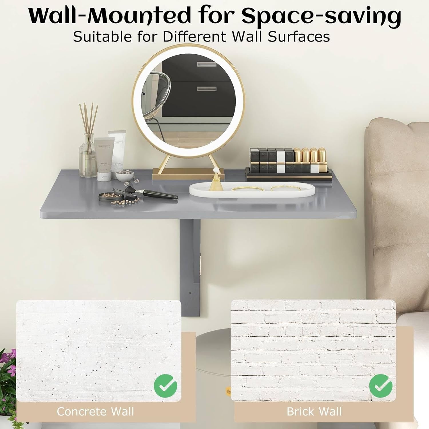 Wall Mounted Folding Desk Drop Leaf Laptop Table Space Saving Home Office