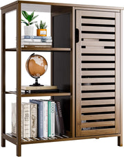 Walnut Bamboo Storage Cabinet with Door & Shelves Modern 63x33x87cm