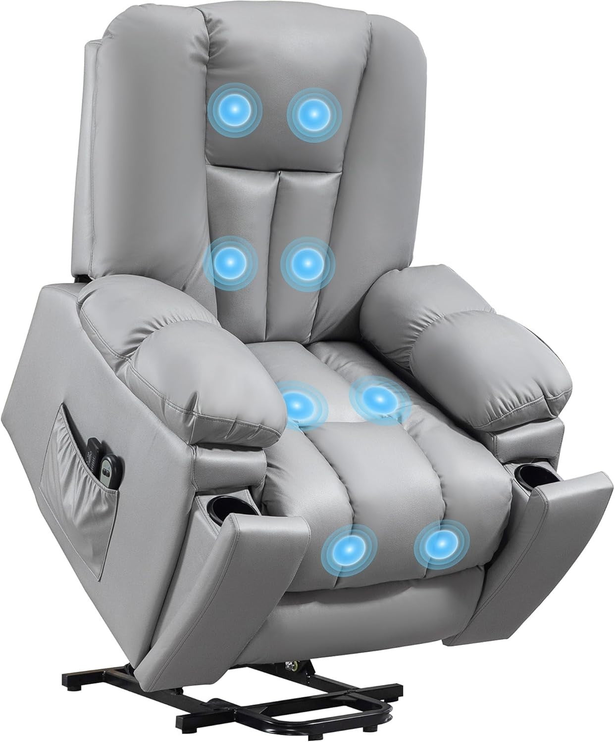 Power Lift Recliner Chair Massage 135° Recline Cup Holder Pocket Spring Grey