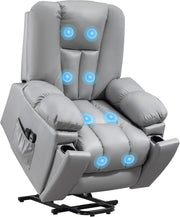 Power Lift Recliner Chair Massage 135° Recline Cup Holder Pocket Spring Grey