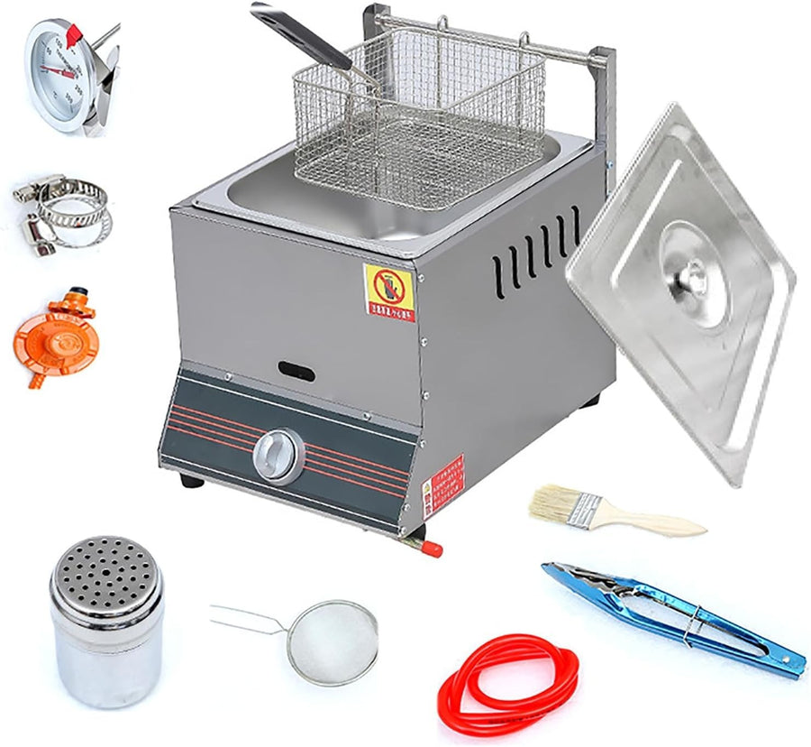 Commercial Gas Deep Fryer 8L Stainless Steel Countertop Basket Lid
